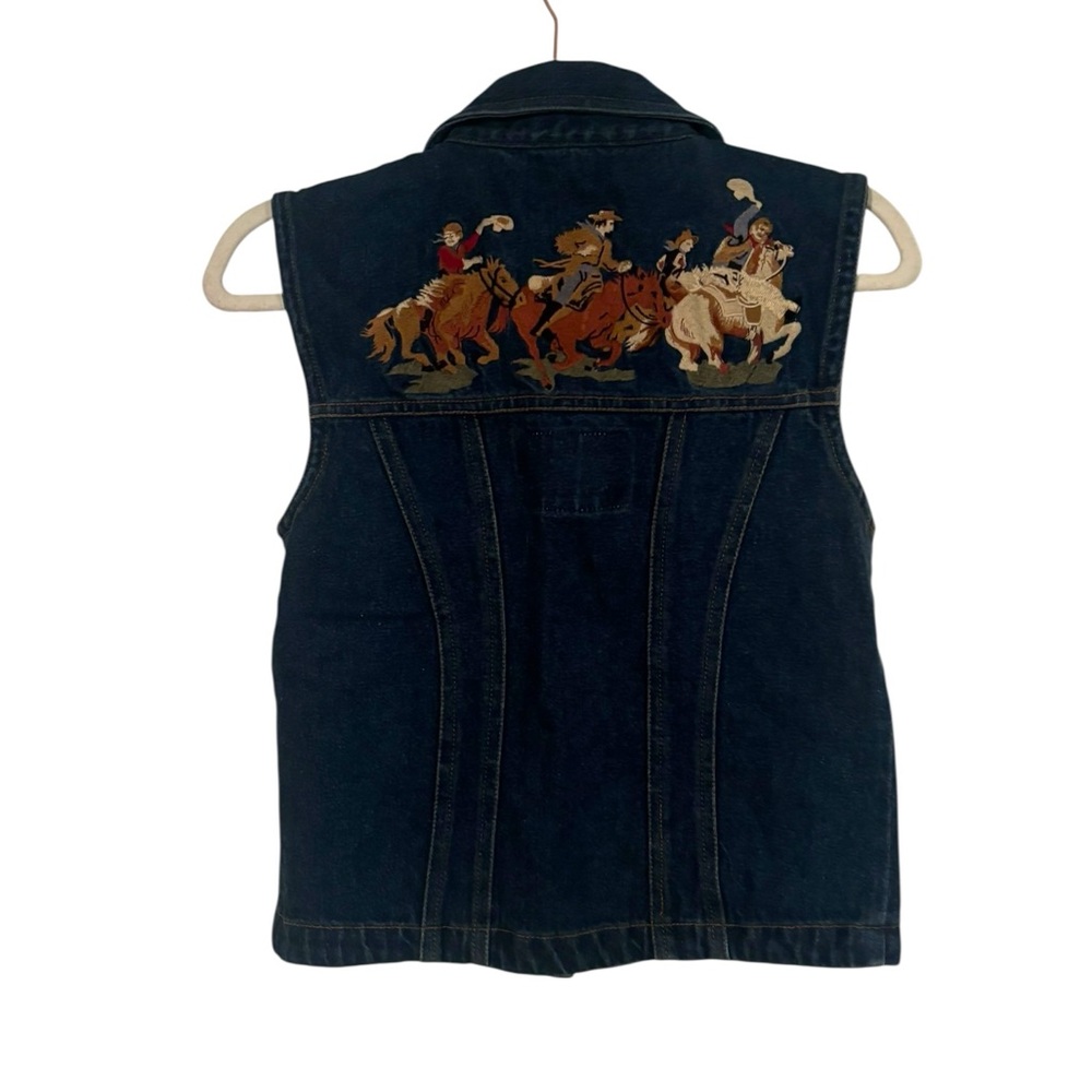 Vintage Gordon James Denim Co Embroidered Vest Horse Cowboy Design Western Small - Picture 3 of 5